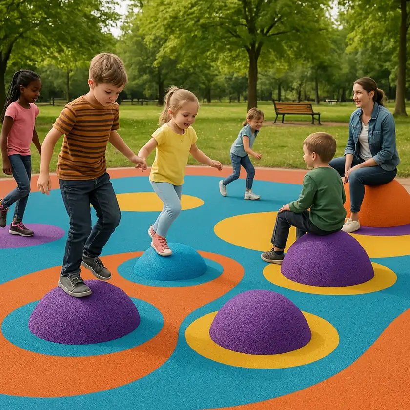 Circuito de semi esferas de caucho para juego infantil